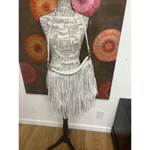 NWOT H&M Beige Double Layer Faux Leather Full Fringed Handbag Boho Western Chic